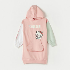 Sanrio Hello Kitty Print Sweat Dress with Hood and Long Sleeves