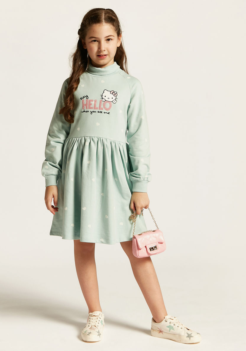 Sanrio Hello Kitty Print Dress with Long Sleeves-Dresses, Gowns & Frocks-image-0