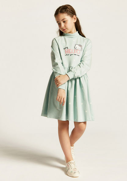 Sanrio Hello Kitty Print Dress with Long Sleeves-Dresses%2C Gowns and Frocks-image-1