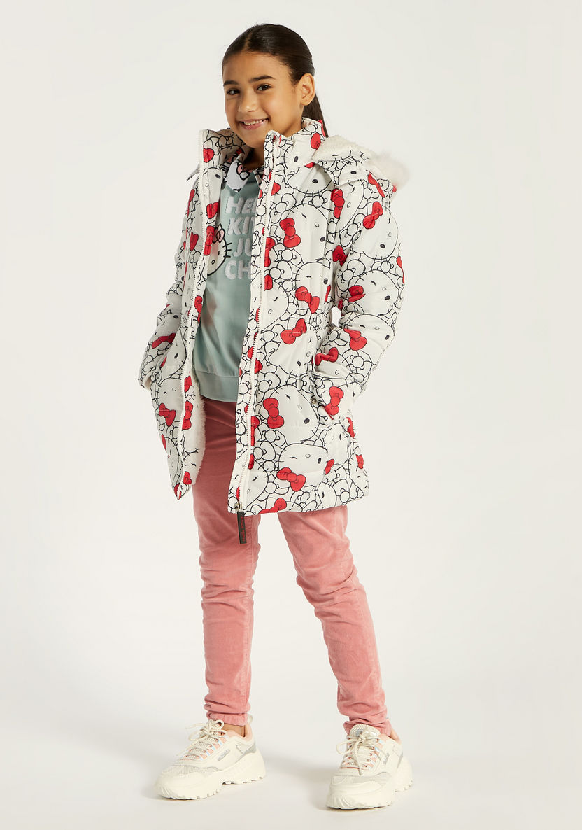 Sanrio Hello Kitty Print Longline Jacket with Hood and Long Sleeves-Coats and Jackets-image-0