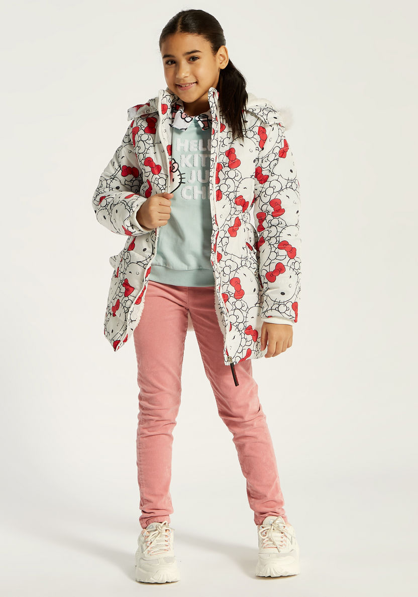 Sanrio Hello Kitty Print Longline Jacket with Hood and Long Sleeves-Coats and Jackets-image-1