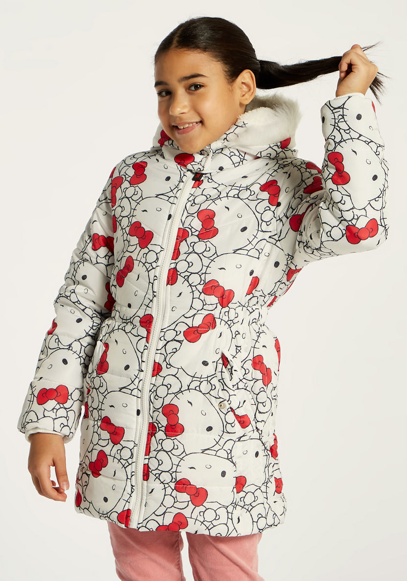 Sanrio Hello Kitty Print Longline Jacket with Hood and Long Sleeves-Coats and Jackets-image-2