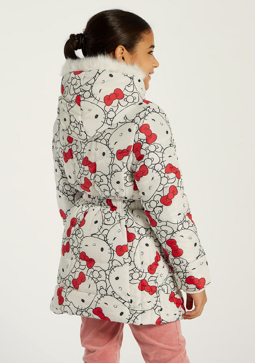Sanrio Hello Kitty Print Longline Jacket with Hood and Long Sleeves-Coats and Jackets-image-4