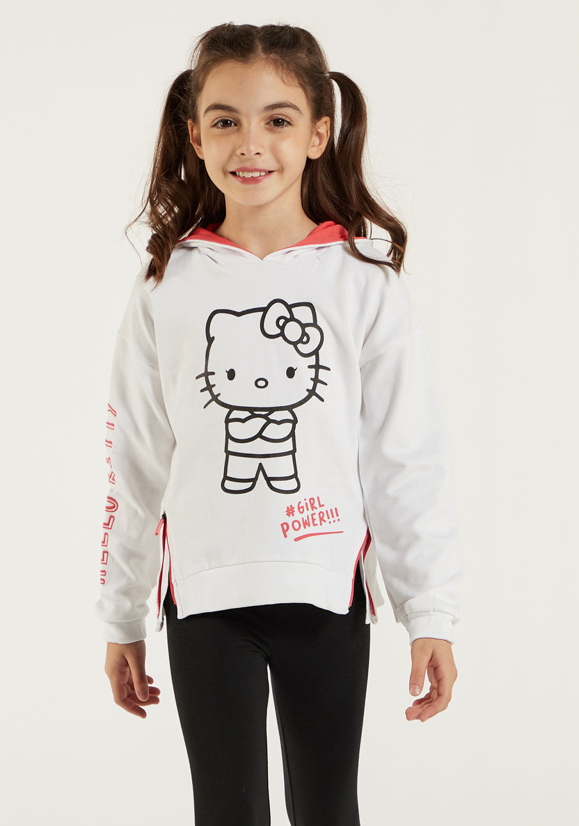 Sanrio Hello Kitty Print Sweatshirt with Hood and Long Sleeves-Sweatshirts-image-0