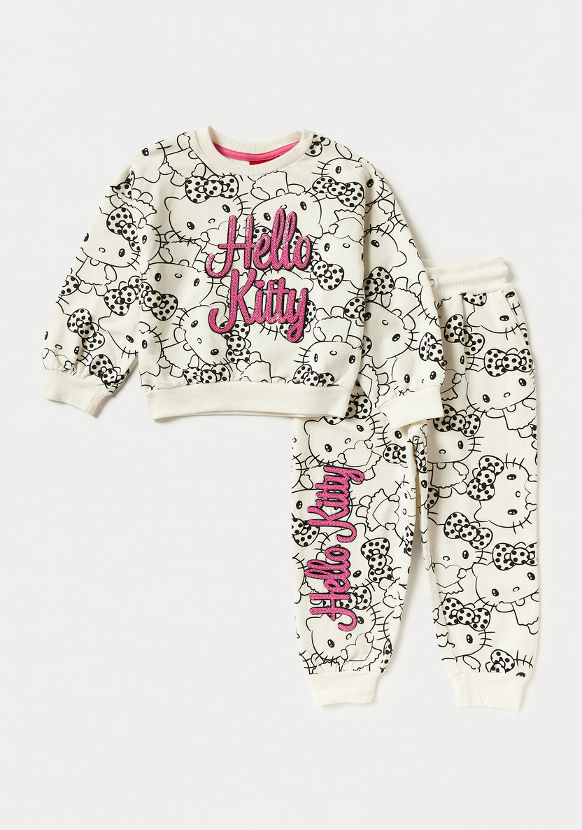 Sanrio Hello Kitty Print Sweatshirt and Jog Pants Set-Clothes Sets-image-0
