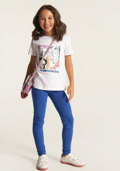 Disney Princess Print Crew Neck T-shirt with Short Sleeves-T Shirts-image-0