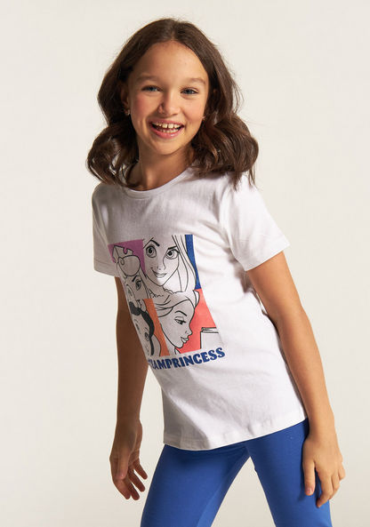 Disney Princess Print Crew Neck T-shirt with Short Sleeves-T Shirts-image-1