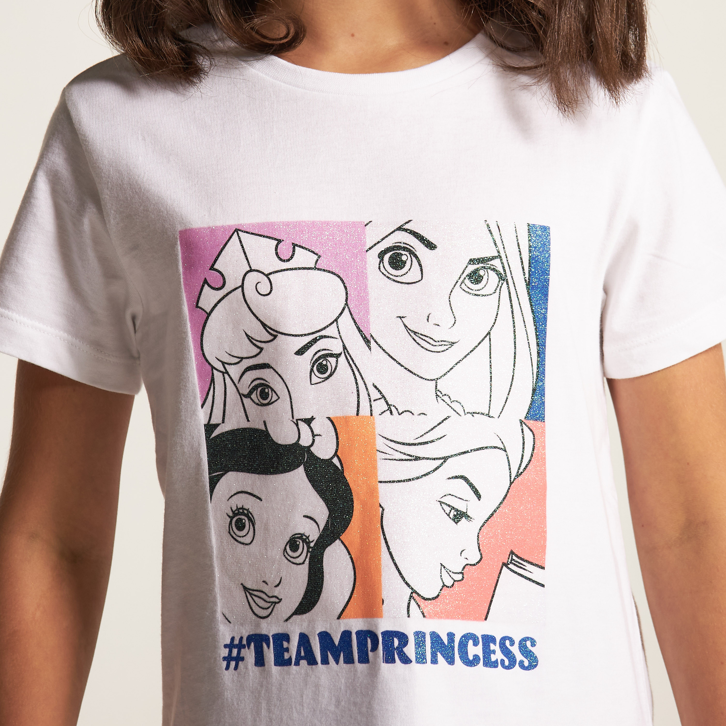 Disney Princess Print Crew Neck T-shirt with Short Sleeves-girls-clothing-schoolwear-tshirts-image-3
