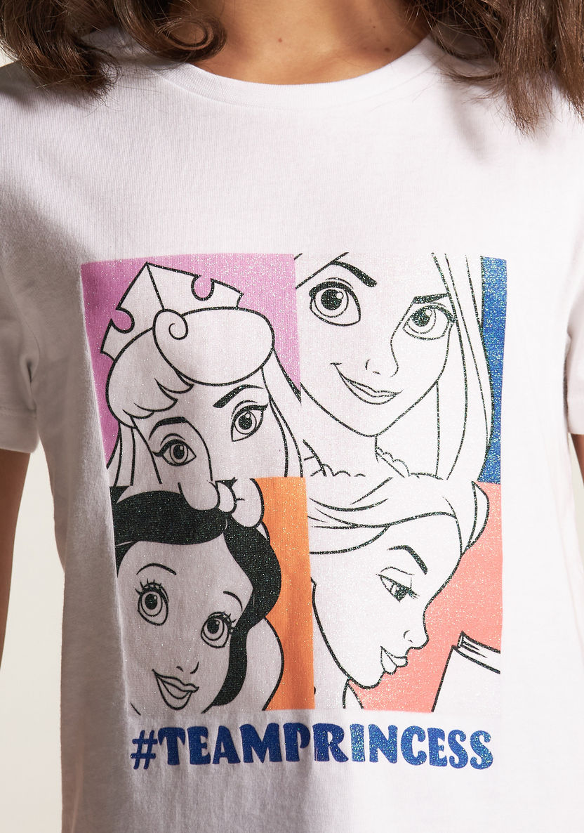 Disney Princess Print Crew Neck T-shirt with Short Sleeves-T Shirts-image-2