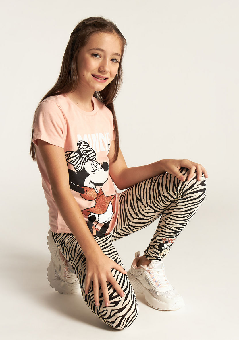 Disney Minnie Mouse Print Crew Neck T-shirt with Short Sleeves-T Shirts-image-0