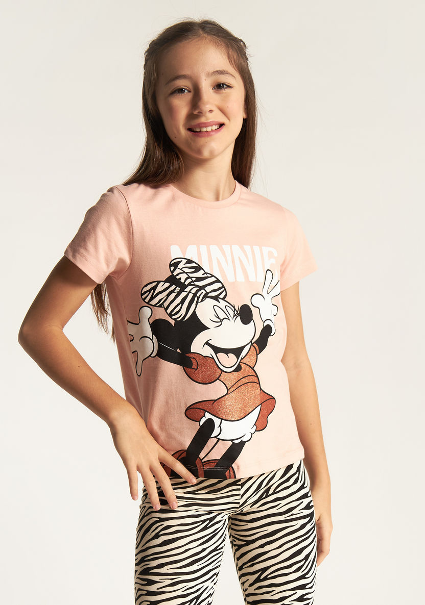 Disney Minnie Mouse Print Crew Neck T-shirt with Short Sleeves-T Shirts-image-1