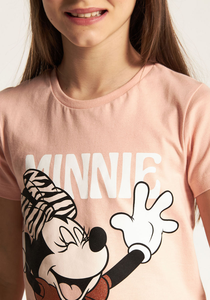 Disney Minnie Mouse Print Crew Neck T-shirt with Short Sleeves-T Shirts-image-2