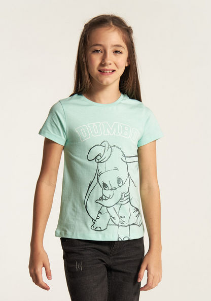 Dumbo Print T-shirt with Crew Neck and Short Sleeves-T Shirts-image-1