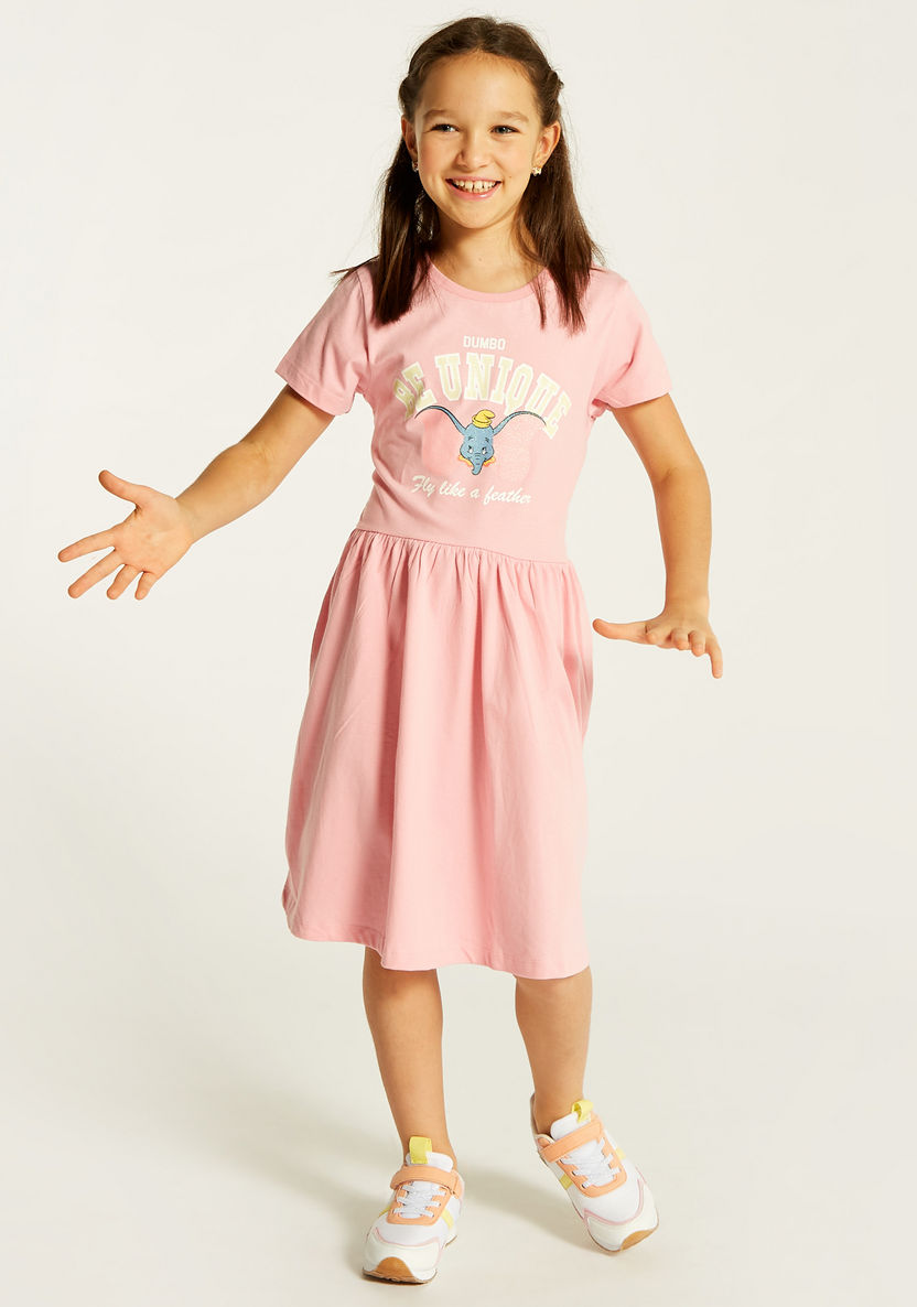 Disney Dumbo Print A-line Dress with Short Sleeves-Dresses, Gowns & Frocks-image-1