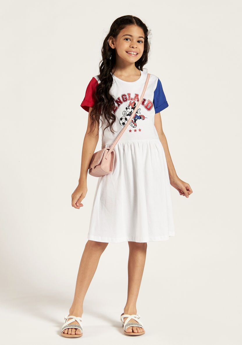Disney Minnie Mouse Print Dress with Round Neck and Short Sleeves-Dresses, Gowns & Frocks-image-0