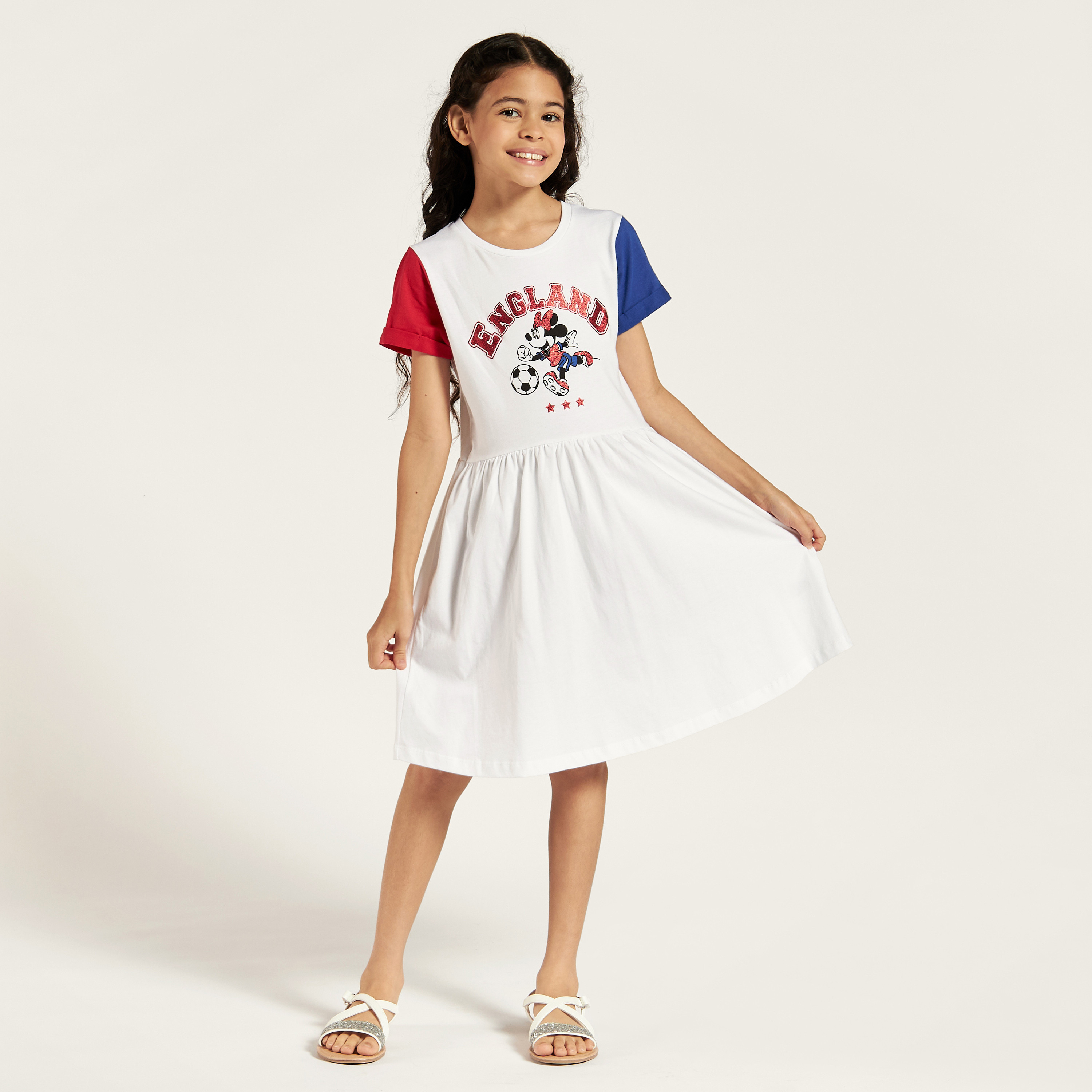 Disney Minnie Mouse Print Dress with Round Neck and Short Sleeves-girls-clothing-dressesandjumpsuits-image-2