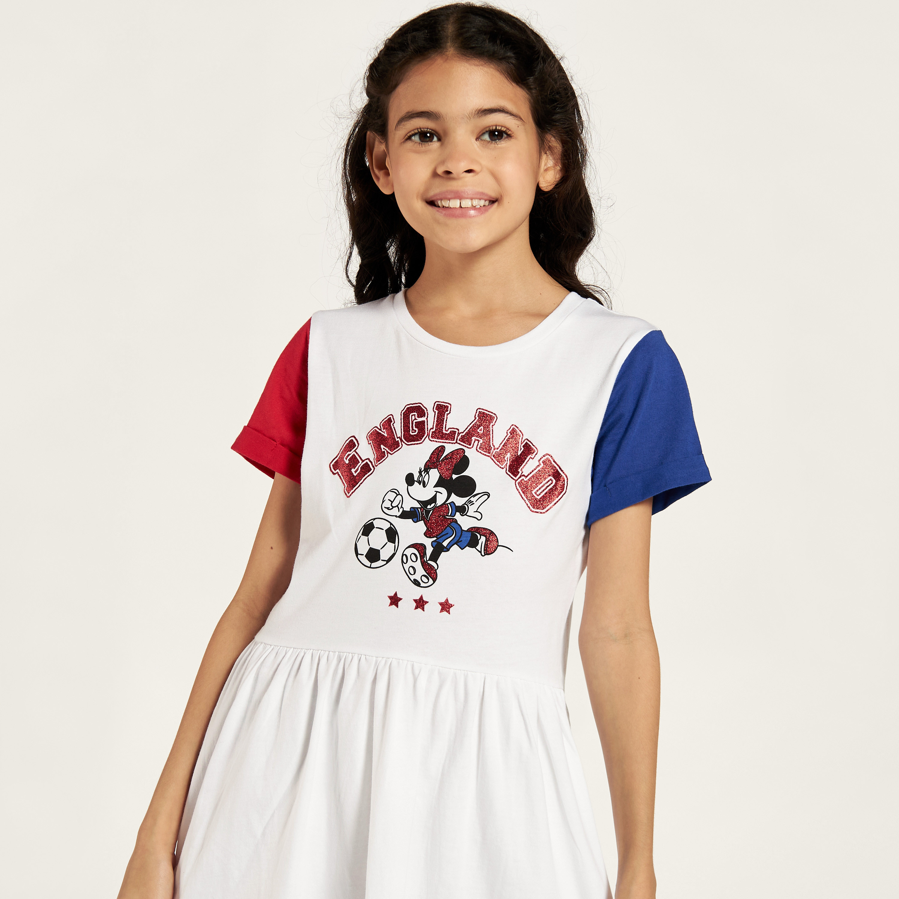 Disney Minnie Mouse Print Dress with Round Neck and Short Sleeves-girls-clothing-dressesandjumpsuits-image-3