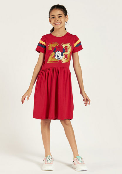 Disney Minnie Mouse Print Crew Neck Dress with Short Sleeves