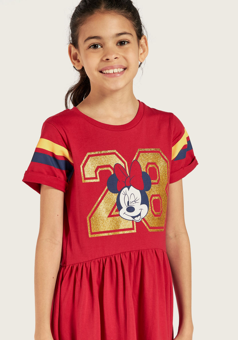 Disney Minnie Mouse Print Crew Neck Dress with Short Sleeves-Dresses, Gowns & Frocks-image-2