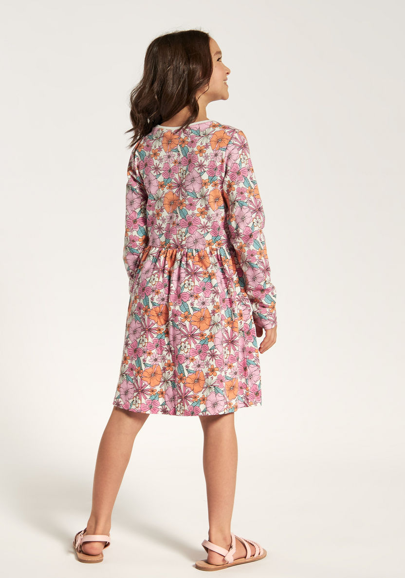Daisy Duck Print Dress with Round Neck and Long Sleeves-Dresses, Gowns & Frocks-image-3