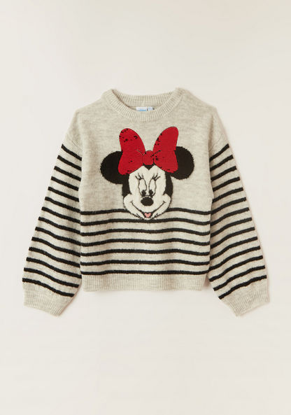 Minnie Mouse Textured Pullover with Crew Neck and Long Sleeves