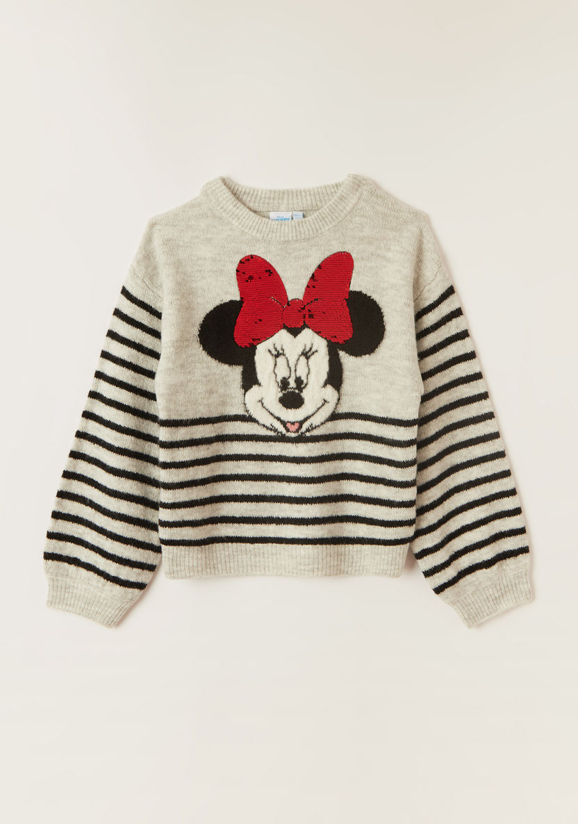 Minnie Mouse Textured Pullover with Crew Neck and Long Sleeves-Sweaters and Cardigans-image-0