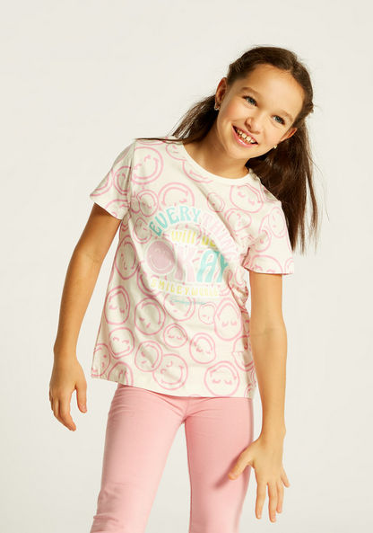 Smiley World All Over Print T-shirt with Crew Neck and Short Sleeves-T Shirts-image-1