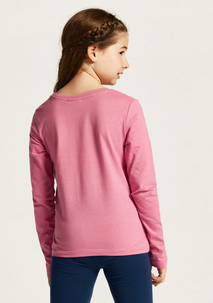 Pink Panther Print T-shirt with Round Neck and Long Sleeves
