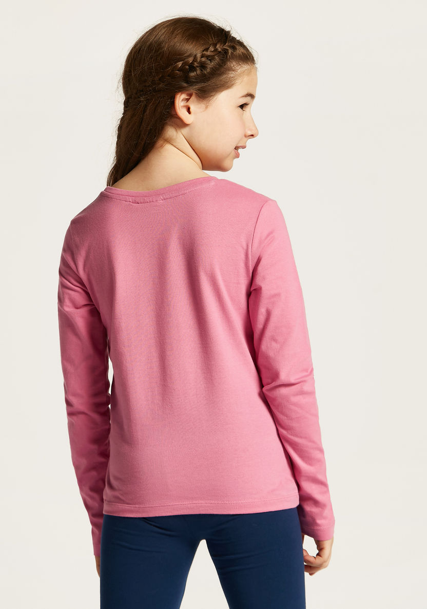 Pink Panther Print T-shirt with Round Neck and Long Sleeves-T Shirts-image-3