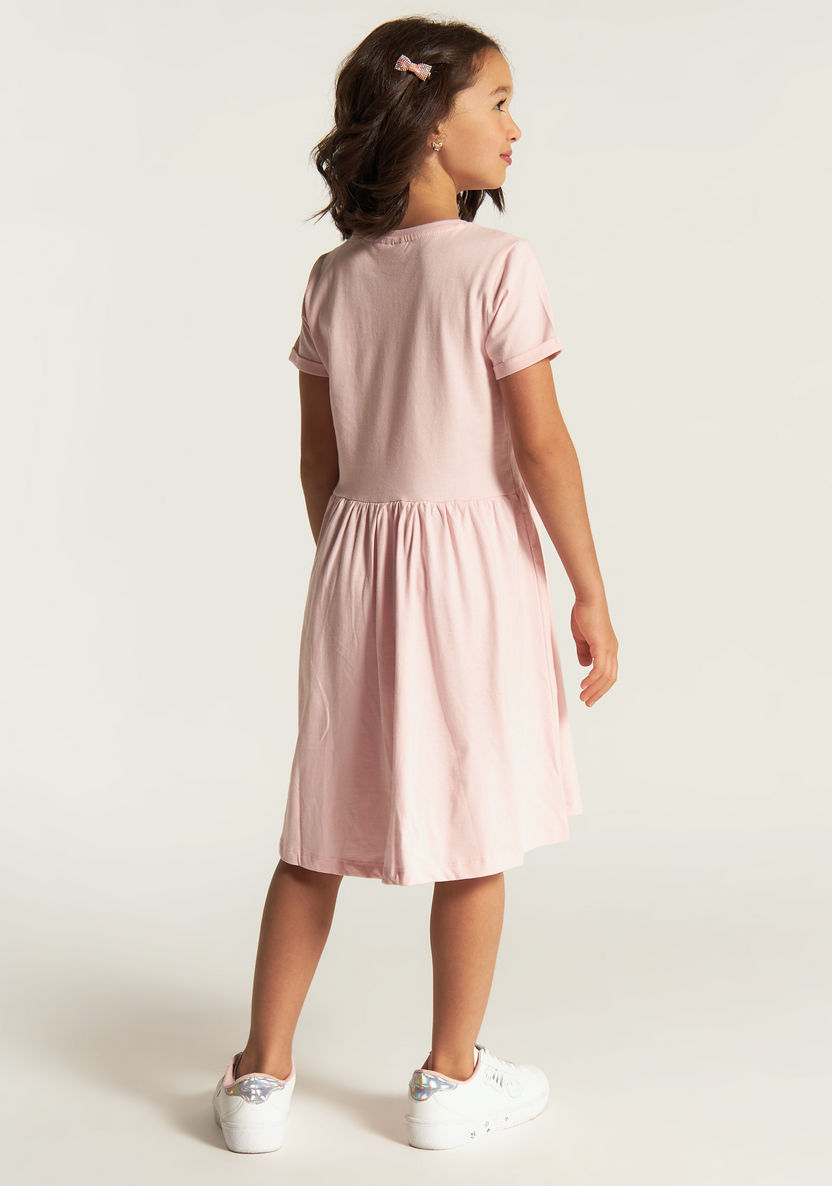 Pink Panther Print Dress with Round Neck and Short Sleeves-Dresses, Gowns & Frocks-image-2