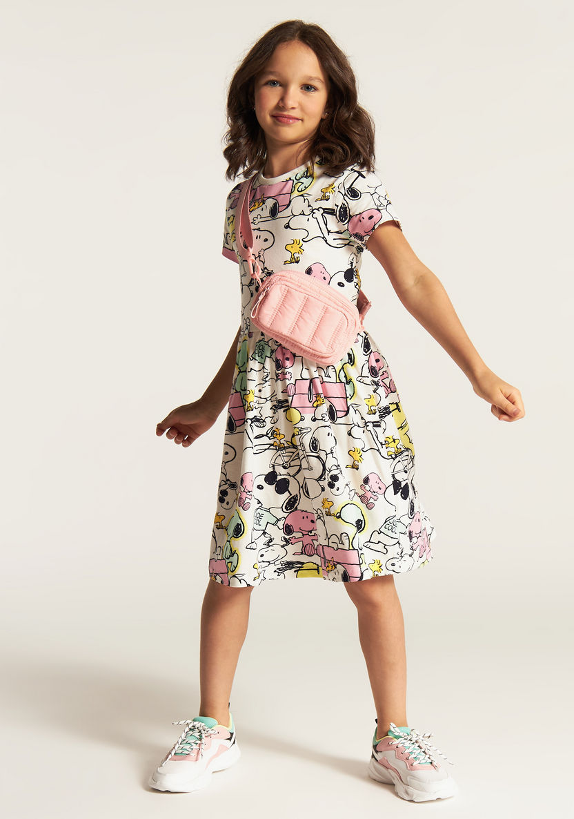 Snoopy Dog Print Dress with Round Neck and Short Sleeves-Dresses%2C Gowns and Frocks-image-0