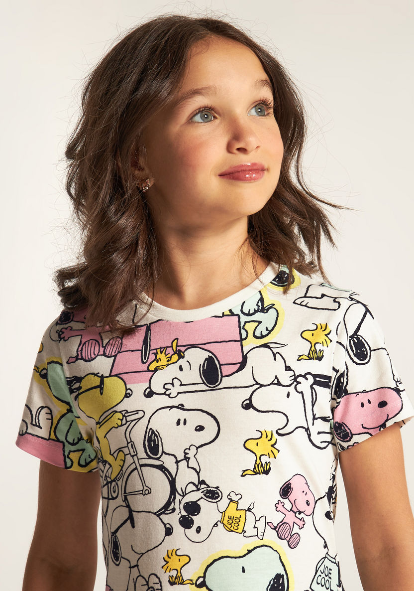Snoopy Dog Print Dress with Round Neck and Short Sleeves-Dresses%2C Gowns and Frocks-image-1