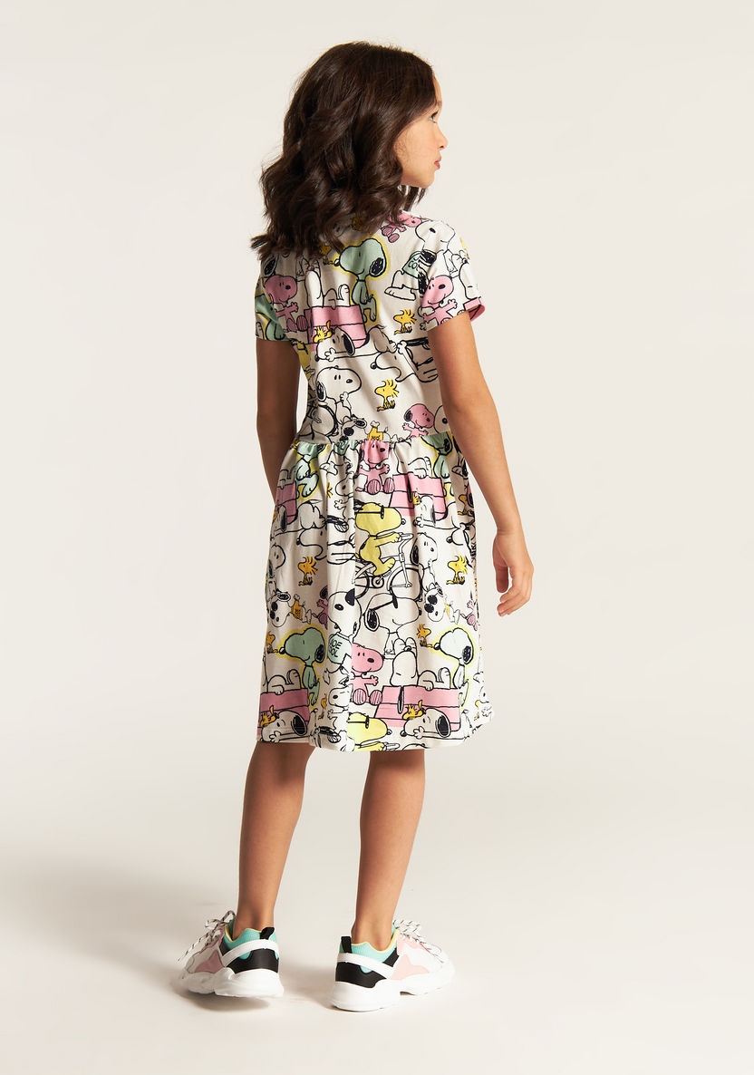 Snoopy Dog Print Dress with Round Neck and Short Sleeves-Dresses%2C Gowns and Frocks-image-2