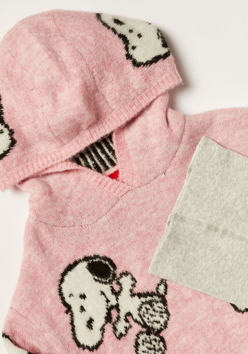 Snoopy Dog Textured Hooded Pullover and Stockings Set-Dresses, Gowns & Frocks-image-3