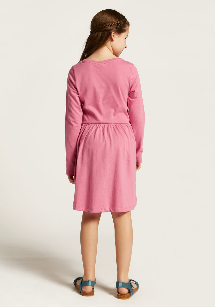 Pink Panther Print Dress with Round Neck and Long Sleeves-Dresses, Gowns & Frocks-image-3