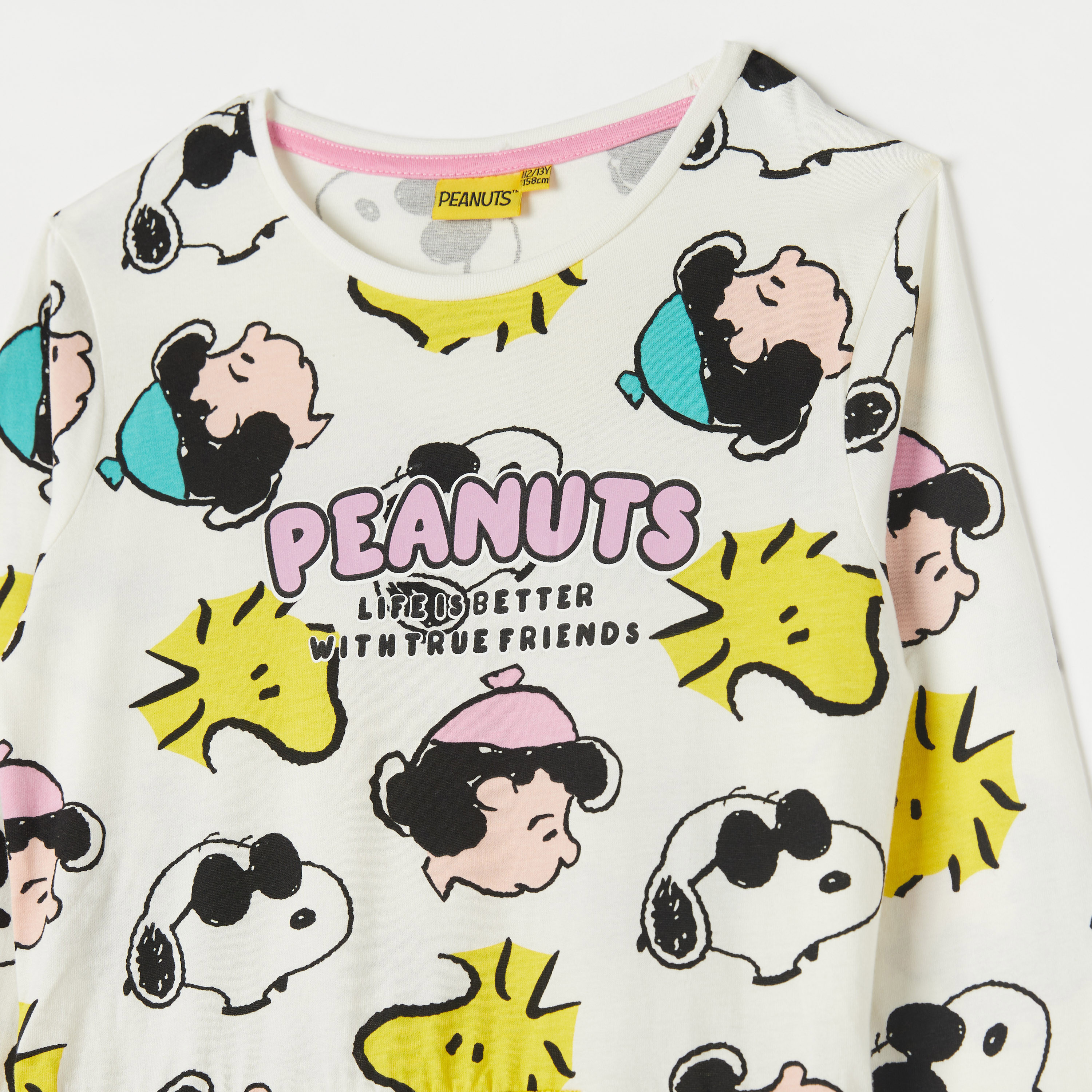 All Over Peanuts Print Round Neck A-line Dress with Long Sleeves-girls-clothing-dressesandjumpsuits-image-2