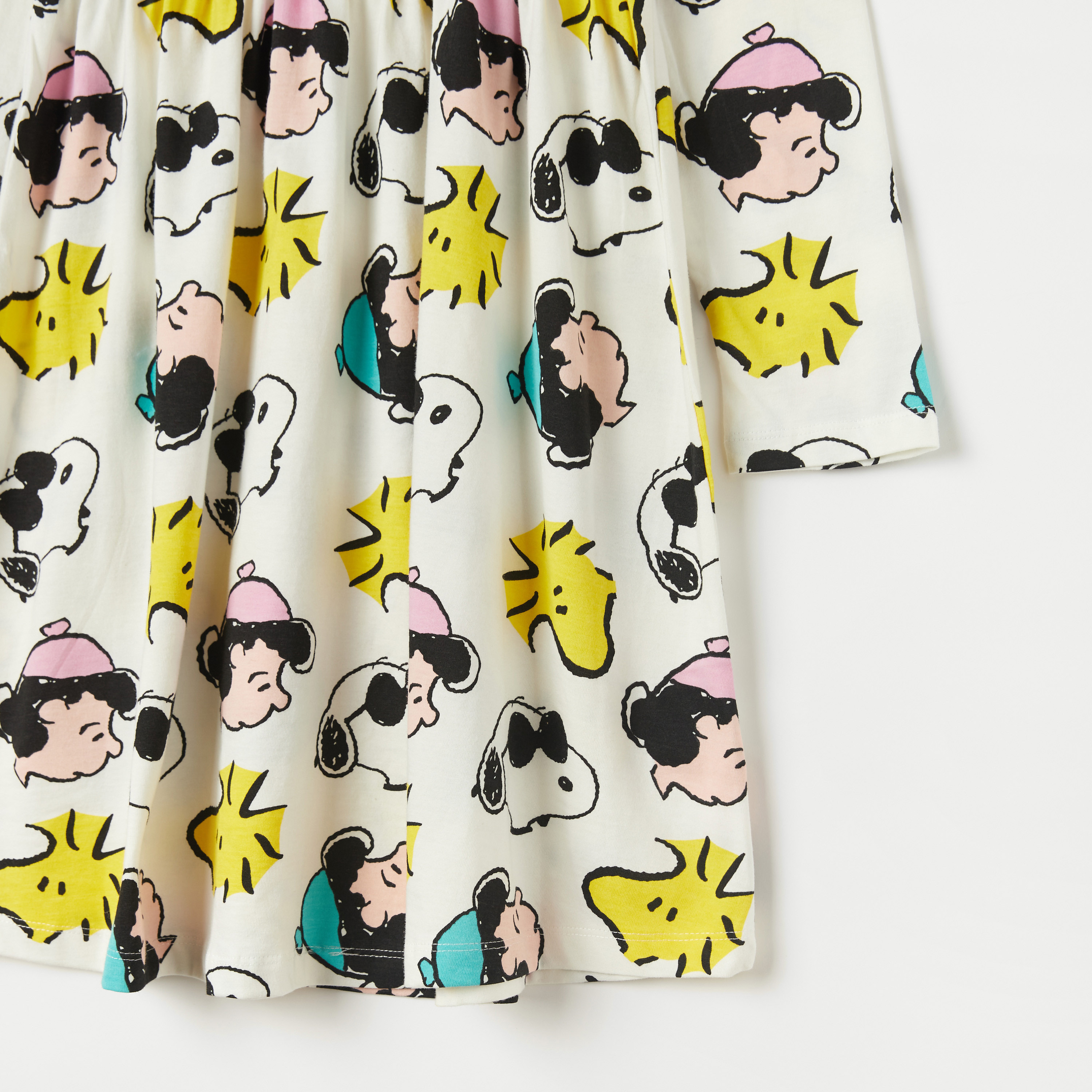 All Over Peanuts Print Round Neck A-line Dress with Long Sleeves-girls-clothing-dressesandjumpsuits-image-3