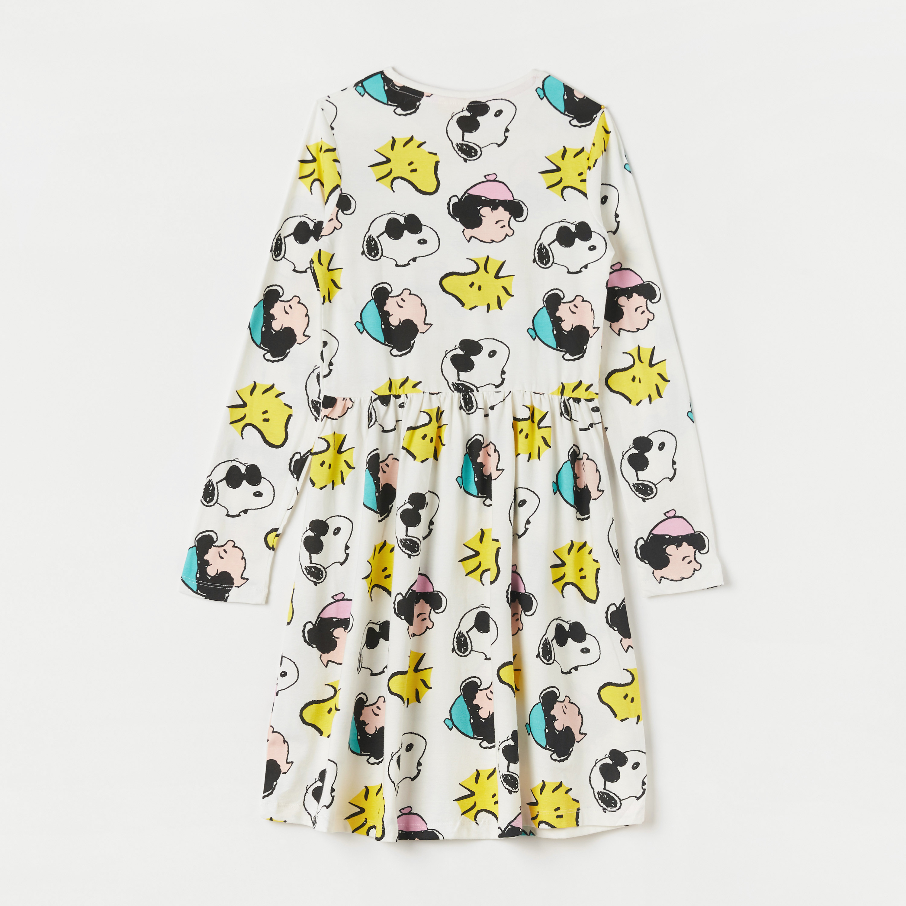 All Over Peanuts Print Round Neck A-line Dress with Long Sleeves-girls-clothing-dressesandjumpsuits-image-4