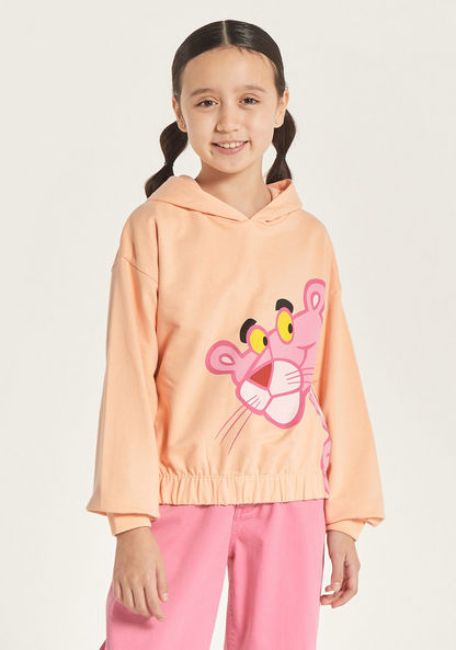 The Pink Panther Print Sweatshirt with Hood and Long Sleeves