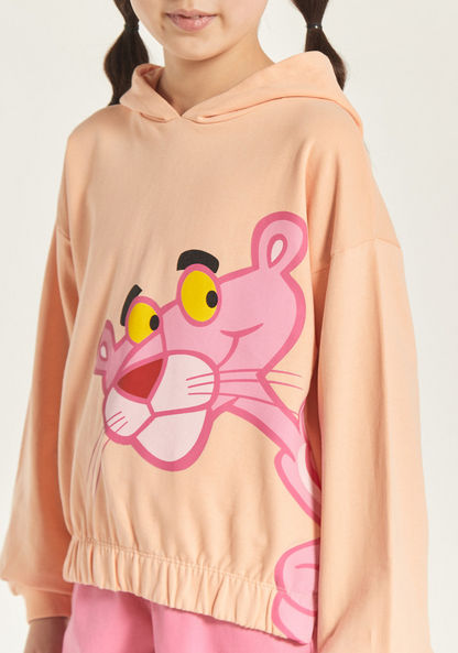 The Pink Panther Print Sweatshirt with Hood and Long Sleeves