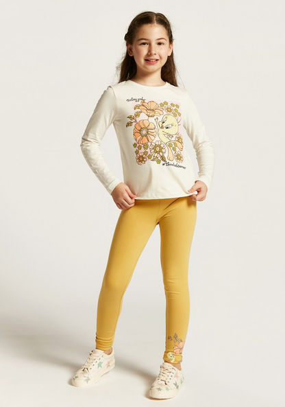 Tweety Print Crew Neck T-shirt with Long Sleeves-T Shirts-image-0