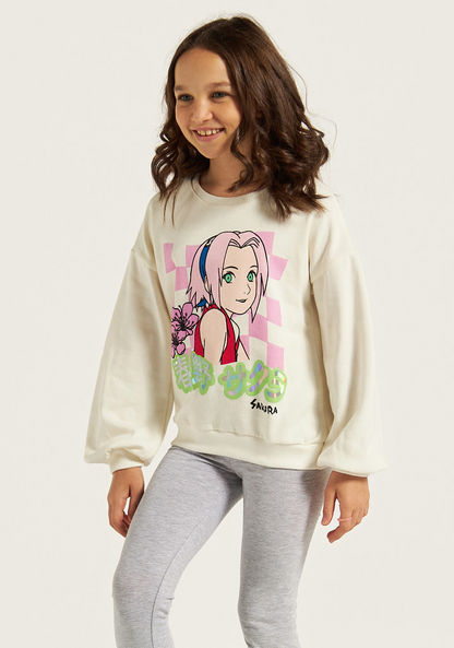 TV Tokyo Sakura Print Sweatshirt with Long Sleeves and Round Neck-Sweatshirts-image-0