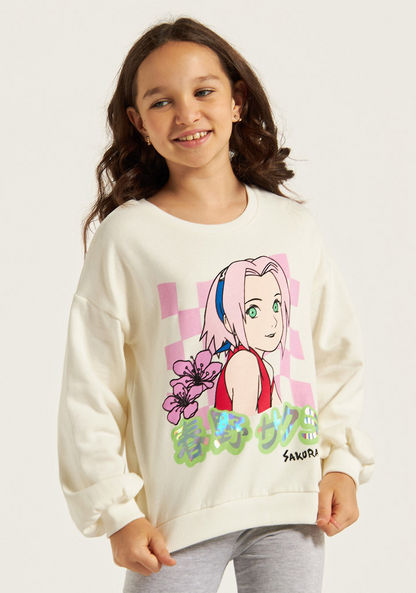 TV Tokyo Sakura Print Sweatshirt with Long Sleeves and Round Neck-Sweatshirts-image-1