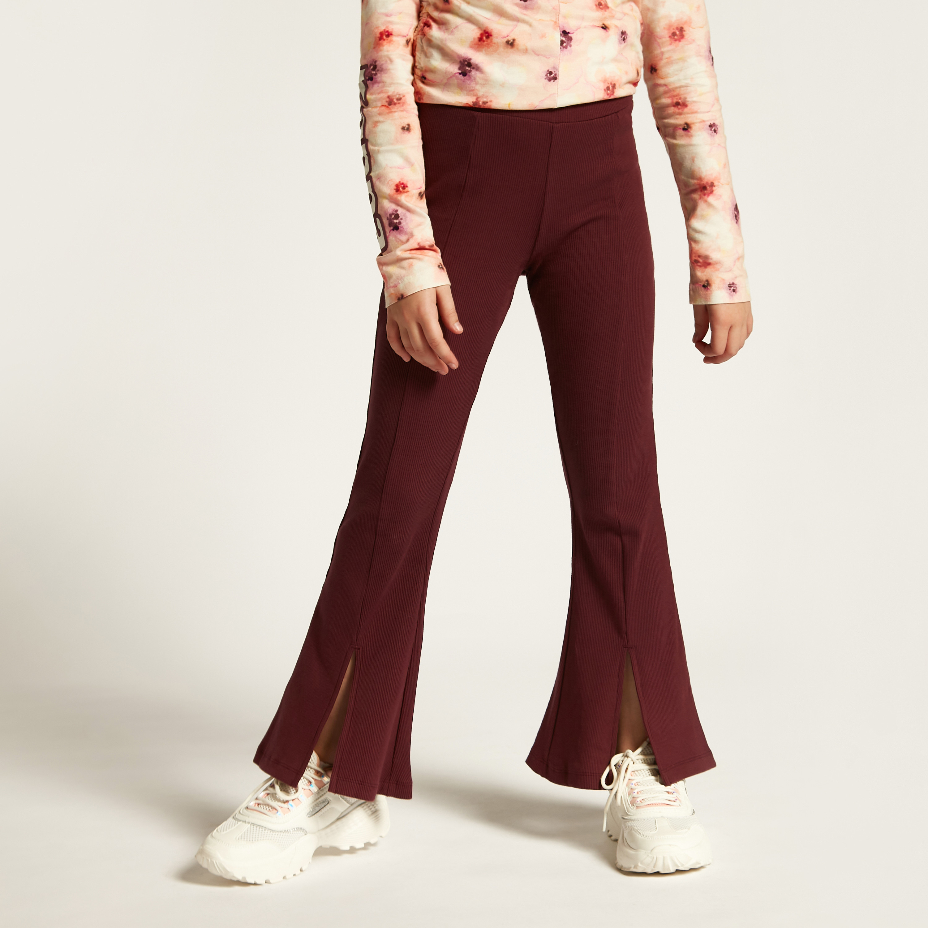Kappa Logo Detail Flared Pants with Elasticised Waistband and Slits-girls-clothing-bottoms-trousers-image-1