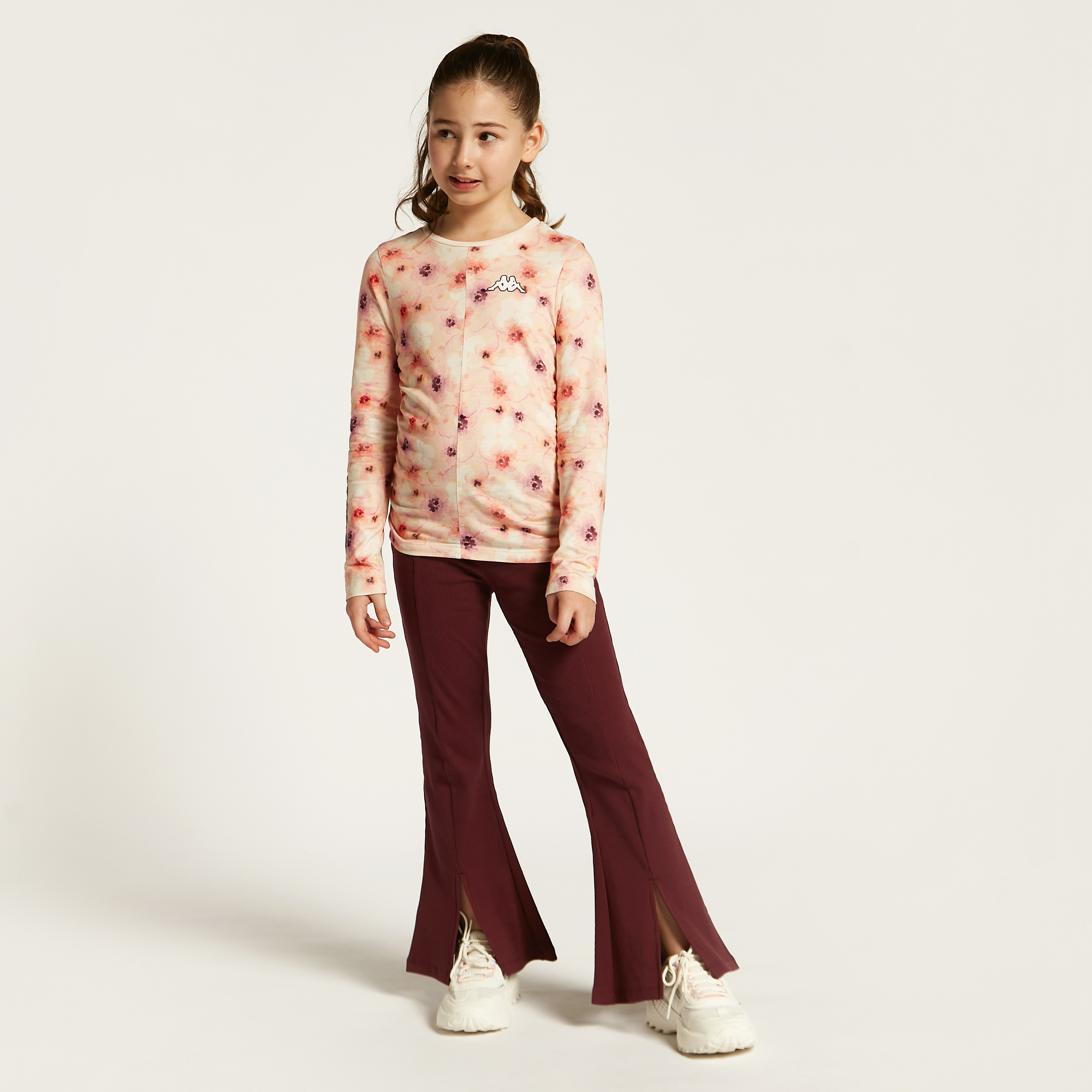 Kappa Logo Detail Flared Pants with Elasticised Waistband and Slits-girls-clothing-bottoms-trousers-image-2