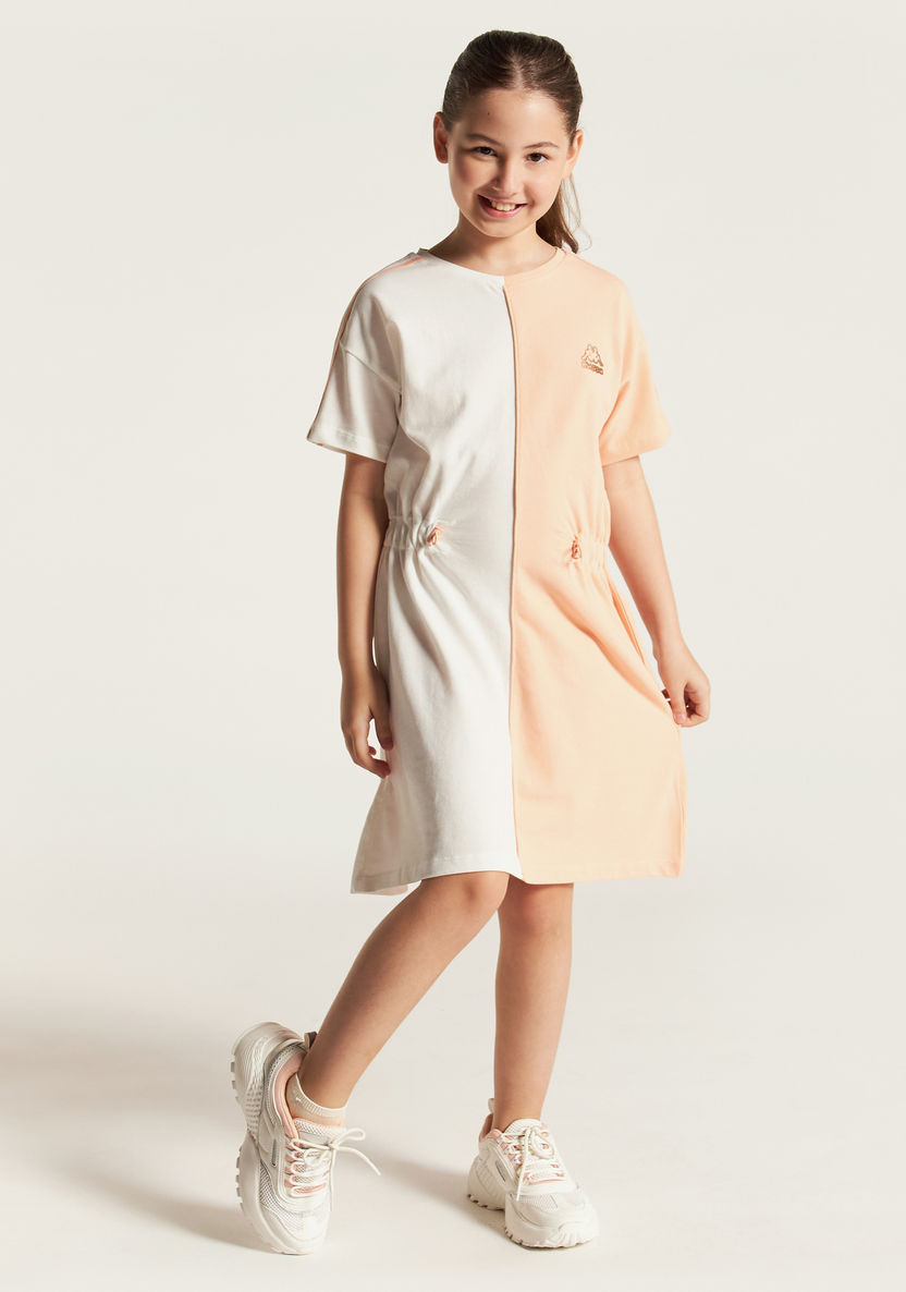 Kappa Colourblock A-line Dress with Short Sleeves and Toggle Waist Detail-Dresses-image-0