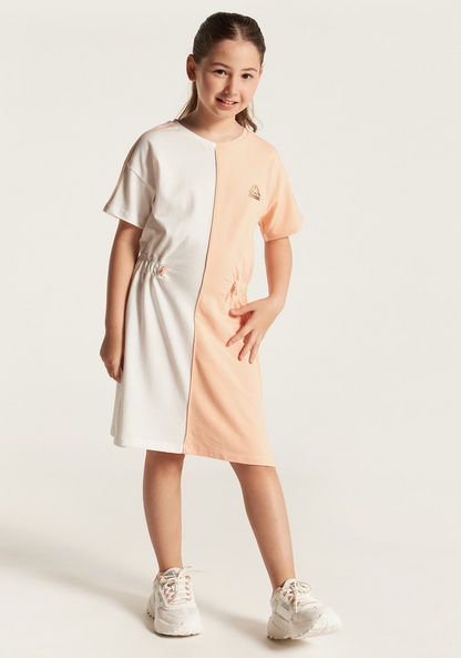 Kappa Colourblock A-line Dress with Short Sleeves and Toggle Waist Detail