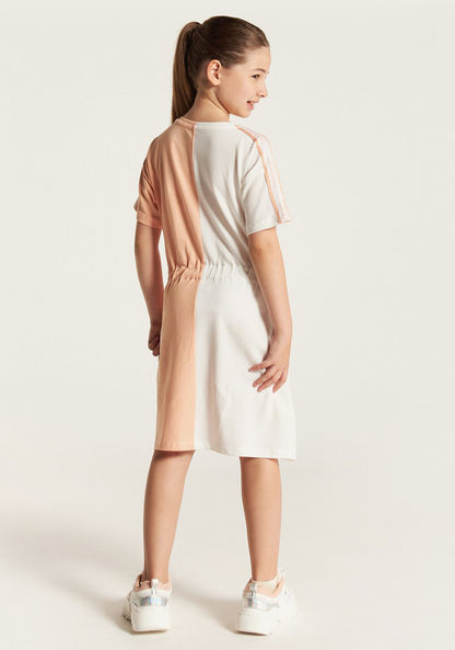 Kappa Colourblock A-line Dress with Short Sleeves and Toggle Waist Detail