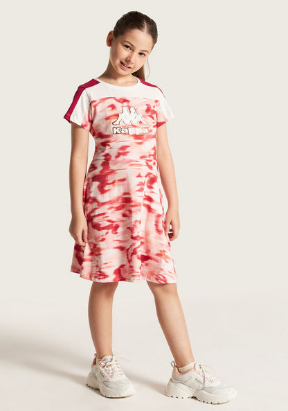 Kappa Embossed A-line Dress with Short Sleeves and Round Neck-Dresses-image-0