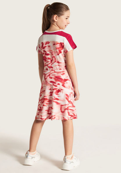 Kappa Embossed A-line Dress with Short Sleeves and Round Neck-Dresses-image-3